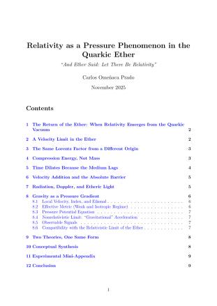 Relativity as a Pressure Phenomenon in the Quarkic Ether