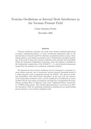 Neutrino Oscillations as Internal Mode Interference in the Vacuum Pressure Field