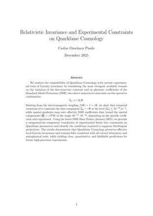 Relativistic Invariance and Experimental Constraints on Quarkbase Cosmology