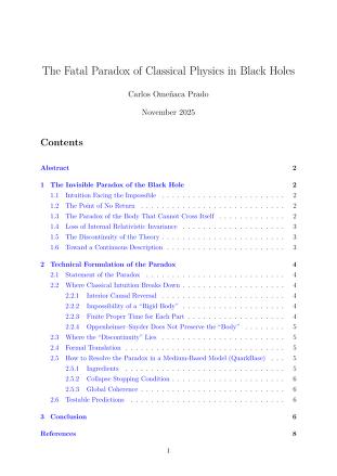 The Fatal Paradox of Classical Physics in Black Holes