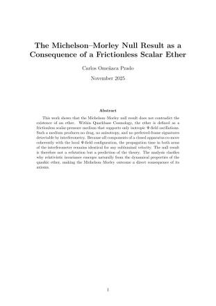The_Michelson_Morley_Null_Result_as_a_Consequence_of_a_Frictionless_Scalar_Ethe